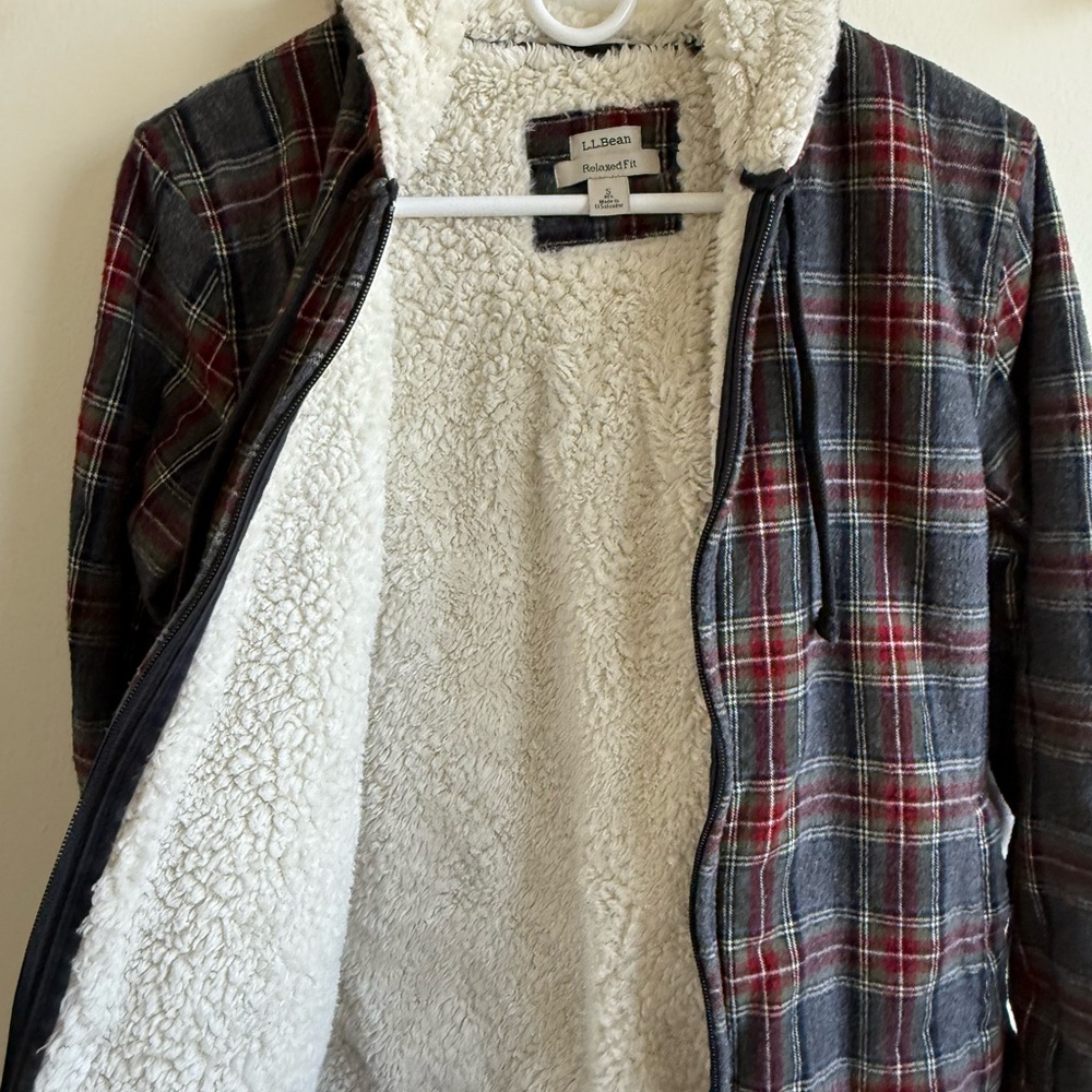 LL Bean Scotch Plaid Flannel Shirt Sherpa-Lined Zip Hoodie - Picture 5 of 6
